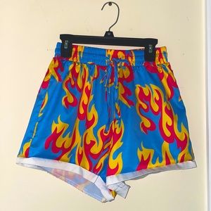 Blue Shorts Stylish Abstract Fire Flame